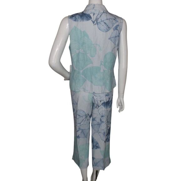 TOMMY BAHAMA Outfit/Set, 12/L, Silk/Linen, Sleeveless Top/Capri Pants, Blue, 2pc - Picture 4 of 13